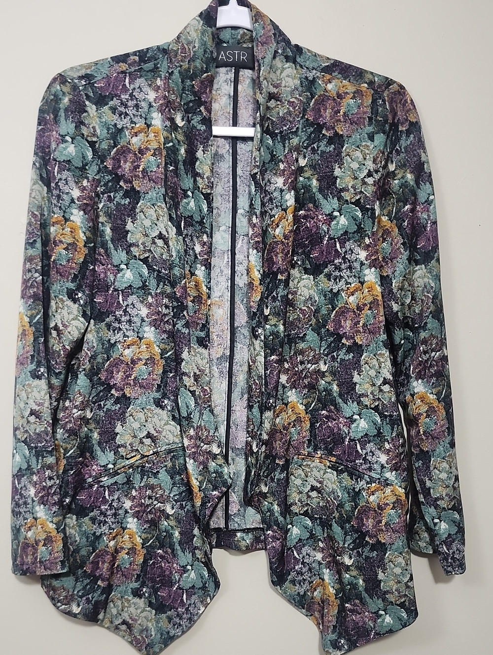 ASTR the Label Tapestry Floral Open Drape Front Blazer Grannycore Indie Business